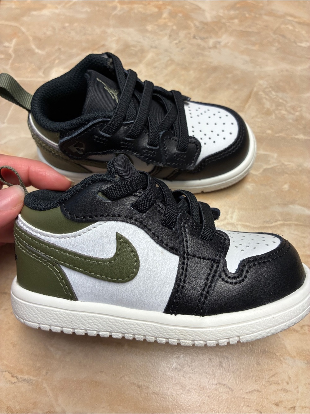 Toddler size 6 Jordan 1 Low ALT Black Medium Olive Sail White Shoes - Picture 4 of 11